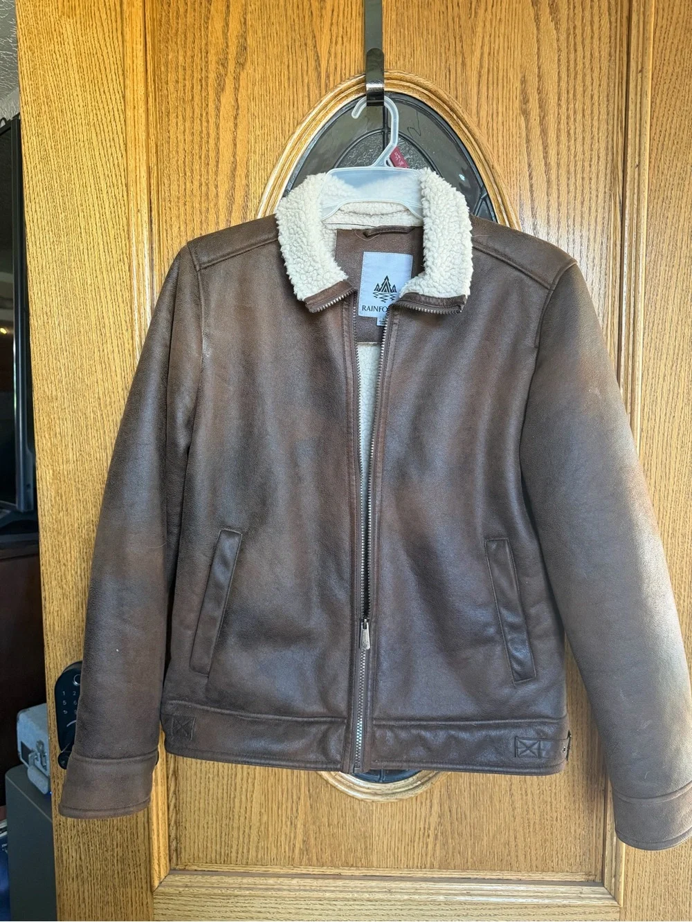 RAINFOREST Brown Bomber Jacket with Cream Sherpa Collar